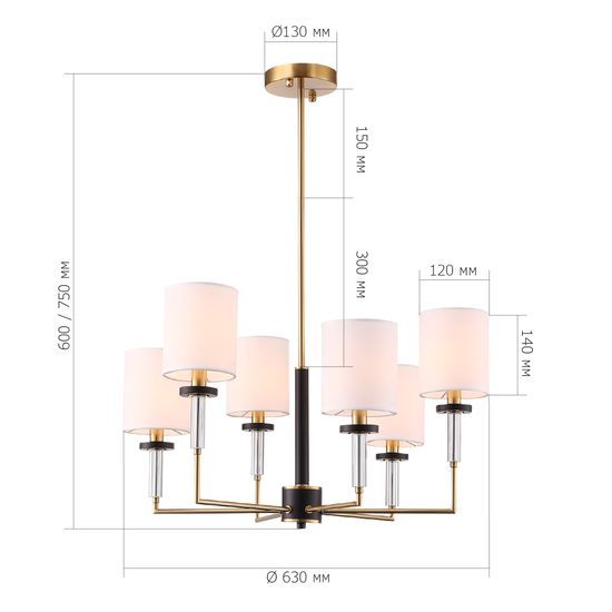 SL1404.303.06 Люстра подвесная ST-Luce Латунь/Прозрачный E14*6 40W BLACK+BRASS