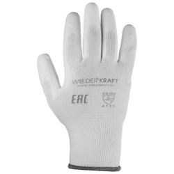 WDK-PU01W/M/10, 10 пар, размер M, Перчатки БЕЛЫЕ защитные эластичные из нейлона с полиуретановым покрытием