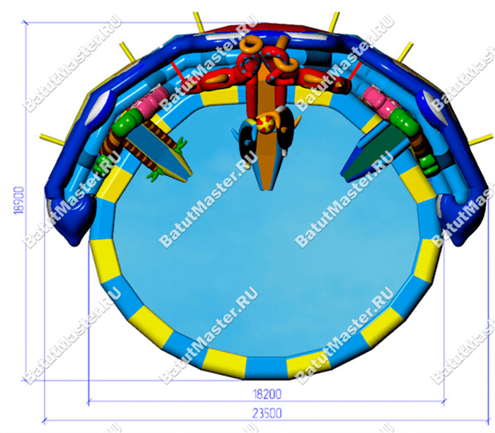 Надувной наземный аквапарк «Аквасфера» с бассейном, 20x18.5x7 м.