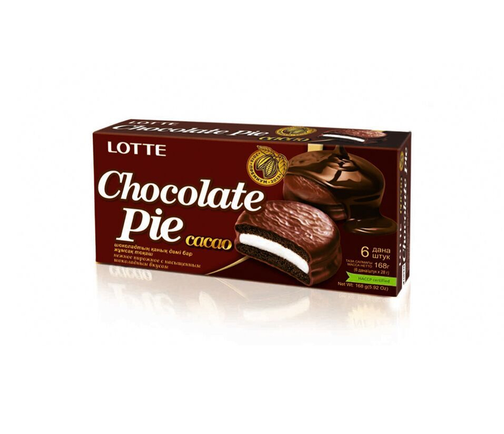 Печенье ЛОТТЕ Чоклэт Пай Какао (LOTTE CHOCOLATE PIE CACAO) х/к 168 гр  (28 гр х6)