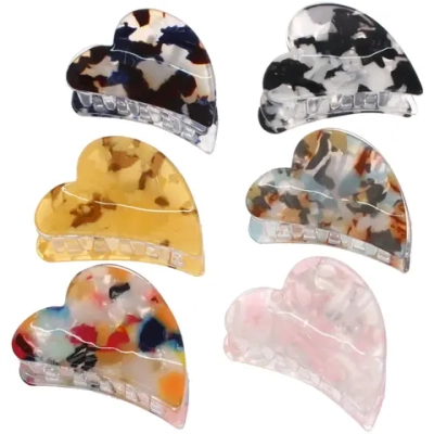 Заколка - краб для волос «AKS-EMPIRE», сердце, цвет микс 6 цветов, 4,5*3см