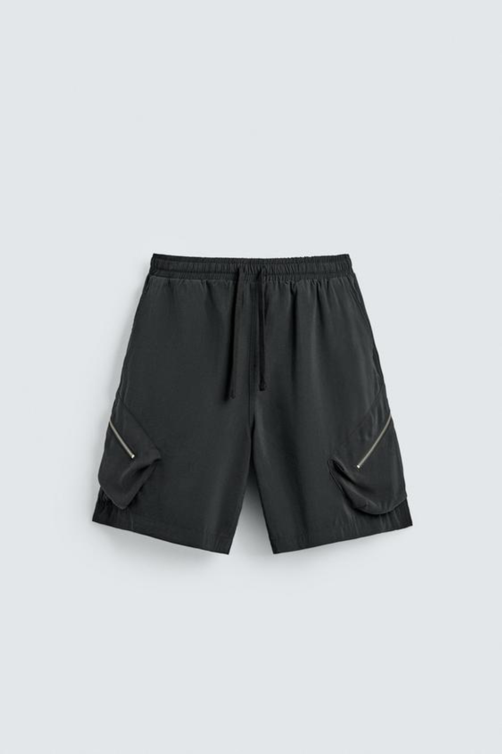 ZARA СВОБОДНЫЕ ШОРТЫ КАРГО ИЗ ЛЕГКОЙ ТКАНИ, ЧЕРНЫЙ