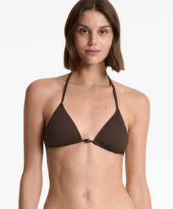 OYSHO Ребристый треугольный топ бикини, шоколадный