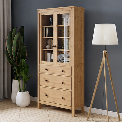 Шкаф-витрина Хемнэс/Кымор, 3 ящика, 90х198х37см, светло-коричневый