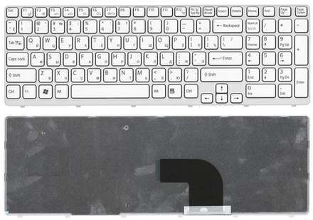 Клавиатура для ноутбука Sony SVE15, SVE17, SVE151, Белая, с рамкой, Плоский Enter