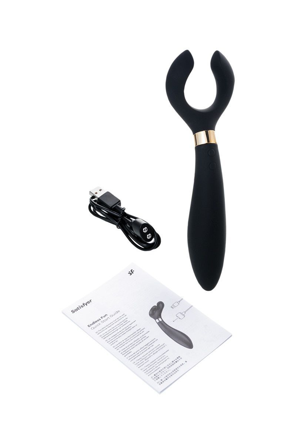 Чёрный вибромассажер для пар "Рогатка"