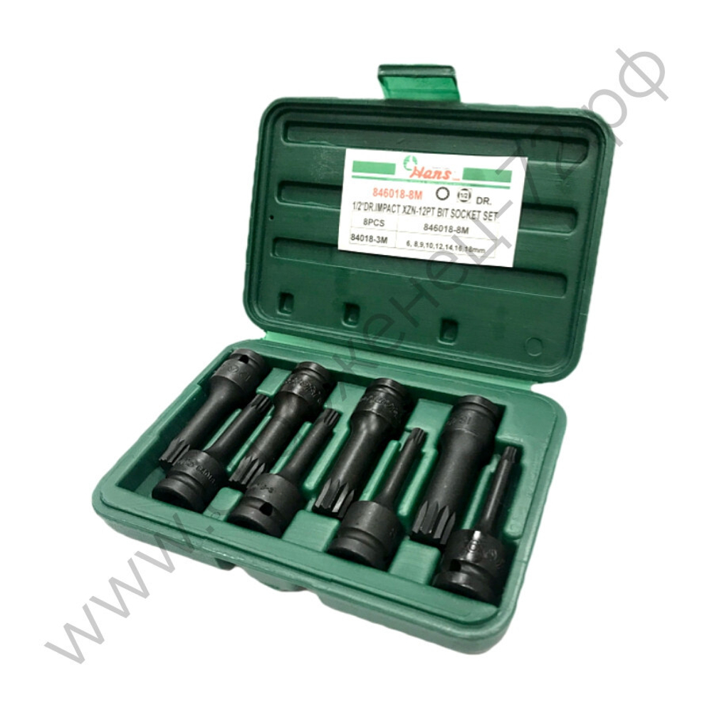 Комплект ударных насадок 1/2" Hans, 846018-8M