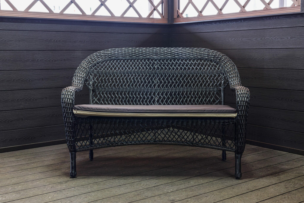 Двухместный диван из искусственного ротанга МЭДИСОН НЬЮ «MEDISON NEW» арт.A07202 dark brown с подушками на сидение