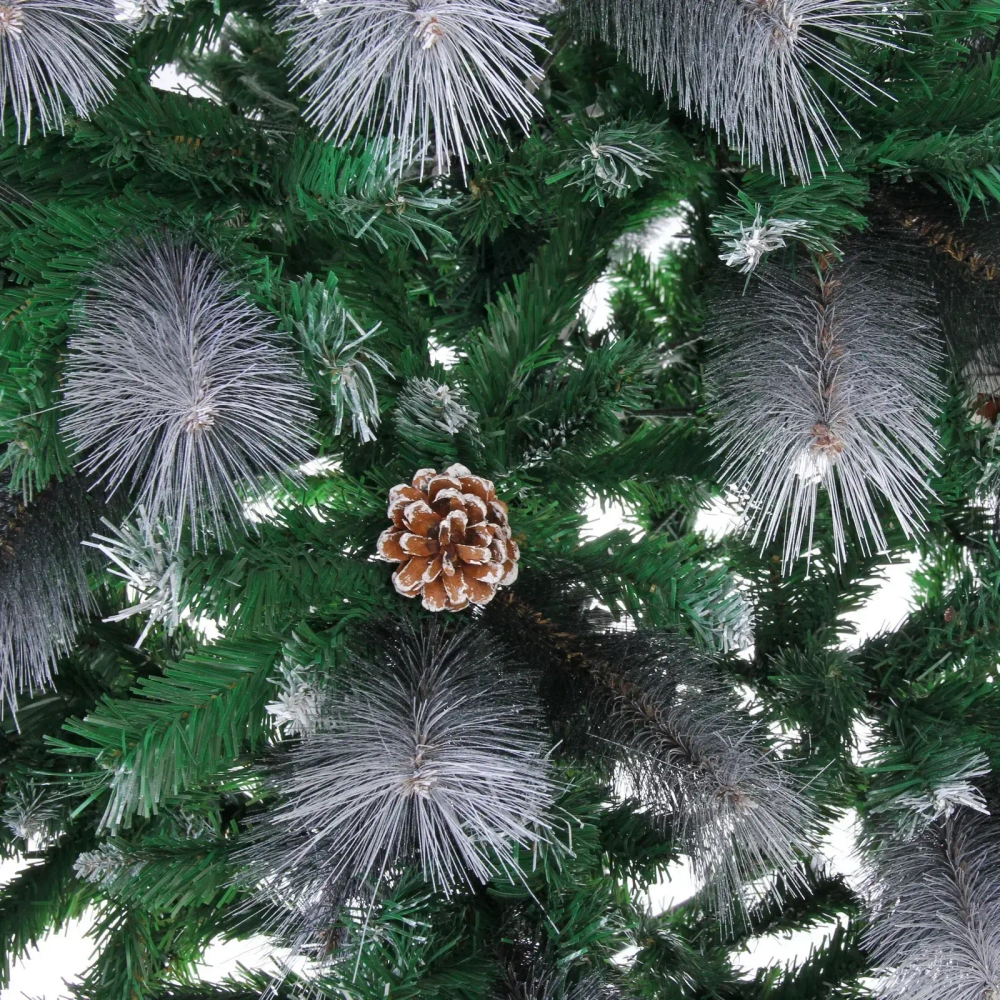 Ёлка «Богемия» 180 см, ПВХ+Леска, шишки, белое напыление (680 веток)