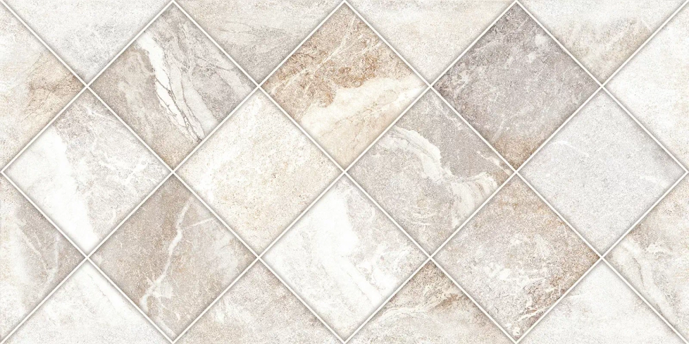 Настенная плитка Alma Ceramica TWU2550PRS14 Persey 24.9x50 белая / бежевая матовая / рельефная под камень / мозаику