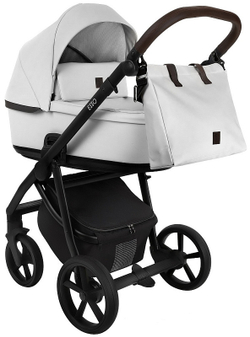 Детская коляска Roan Esso 2025 Кожа 3 в 1 с автокреслом Tutis Elo Black ESSK/215/1 White/Black/руч.Тем.коричневый