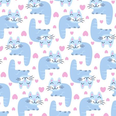 Купить детскую ткань влюбленные котики. кошки и сердечки. Buy baby fabric Sleeping cats light blue.