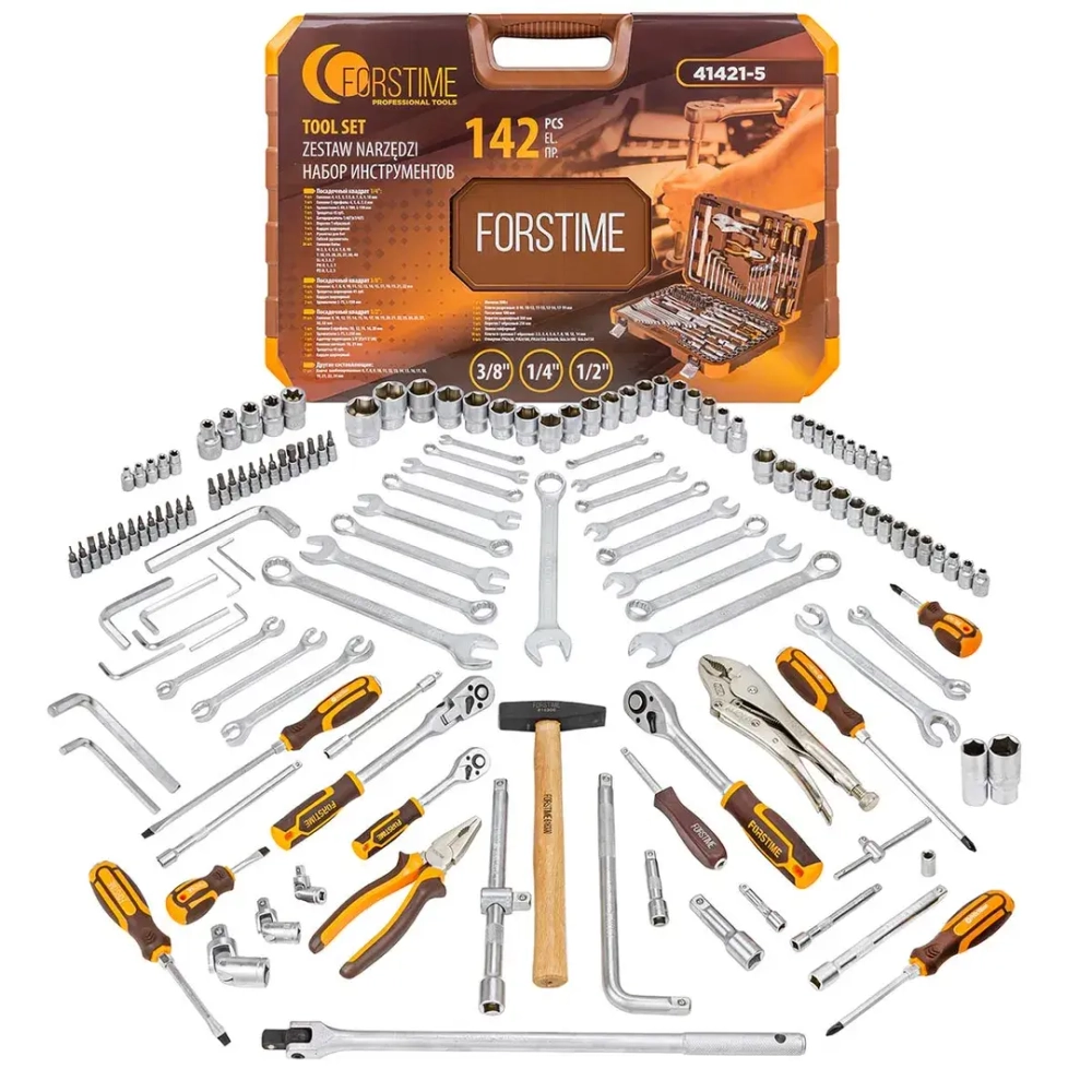 Набор инструментов 142 пр.1/4''3/8''1/2''(6-гр.)(4-32мм) FORSTIME FT-41421-5