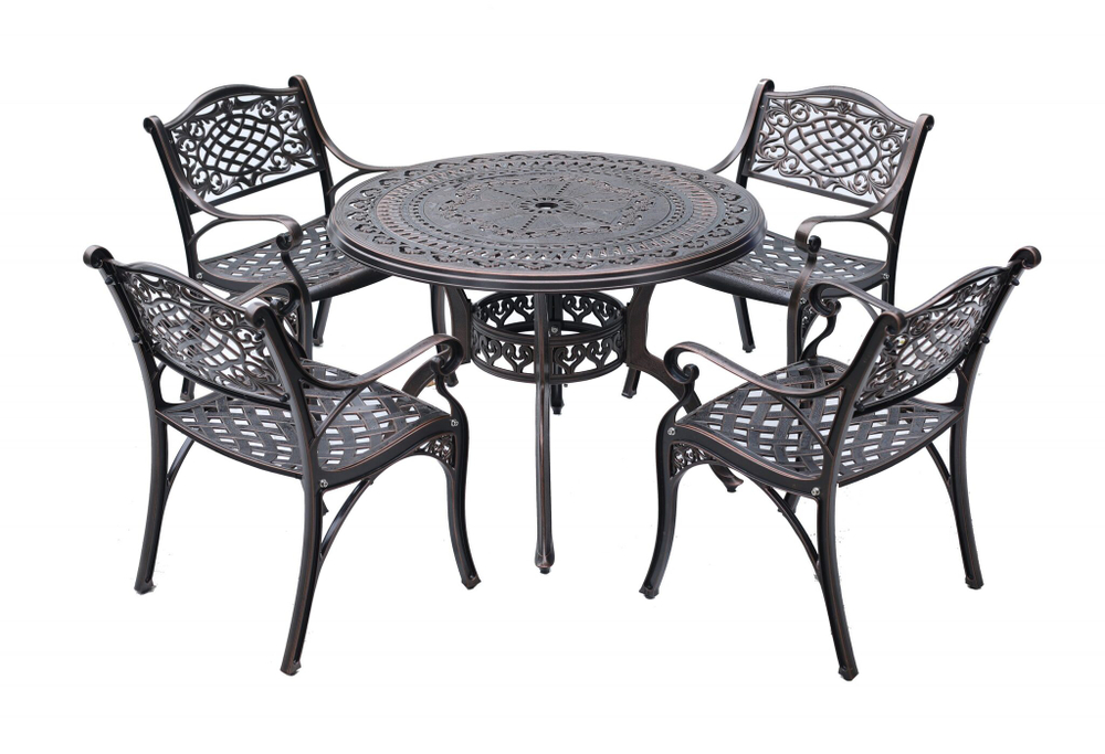 Комплект из литого алюминия стол Орхидея(100см) + 4 кресла Лион-3
