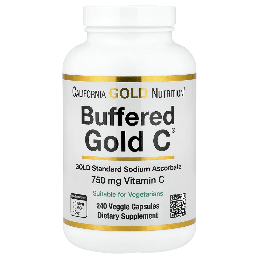 California Gold Nutrition, Buffered Gold C™, аскорбат натрия (витамин C) GOLD Standard, 240 растительных капсул