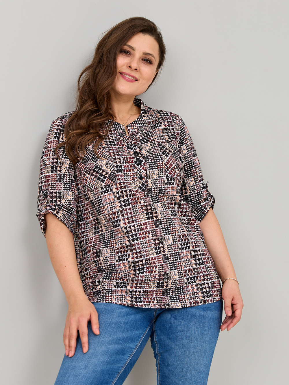 Блузка БЛ-131/пьедепуль-черныйтерракот