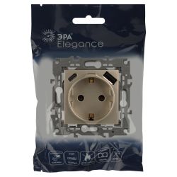 Розетка ЭРА Elegance 14-4108-04 2P+E 16A-250В со шторками с USB type-A+C 5В-3А шампань