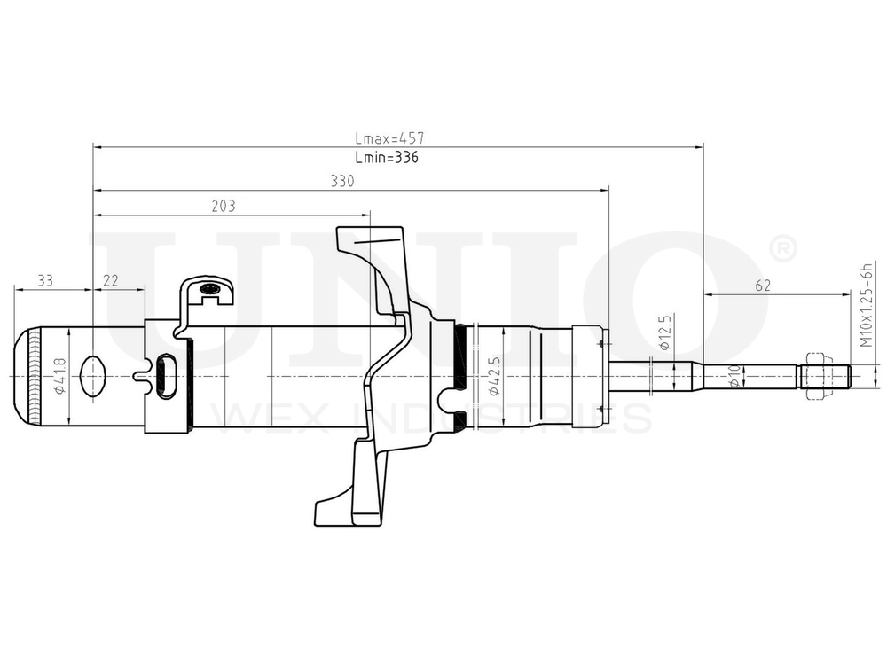 Амортизатор газовый передней подвески левый UNIO SAB-10008