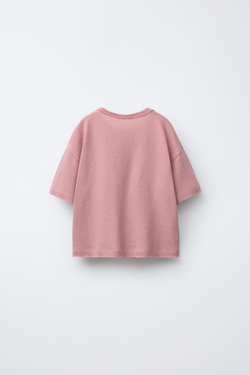 ZARA ФУТБОЛКА ИЗ ХЛОПКА И ЛЬНА С ЭФФЕКТОМ ПОТЕРТОСТИ, ЦВЕТ РОЗОВОГО ДЕРЕВА