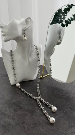 Серьги "Версаль" с белым жемчугом, оттенок серебро