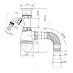 Сифон для умывальника бутылочный 1 1/2"x40 с гофрой 40х40/50 с отводом (штуцером) с нержавеющей решёткой Unicorn А320V