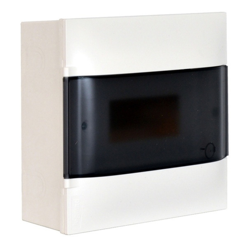 Щиток пластиковый накладной Practibox S 8 модулей дымчатая дверь шины N+PE Legrand 134618