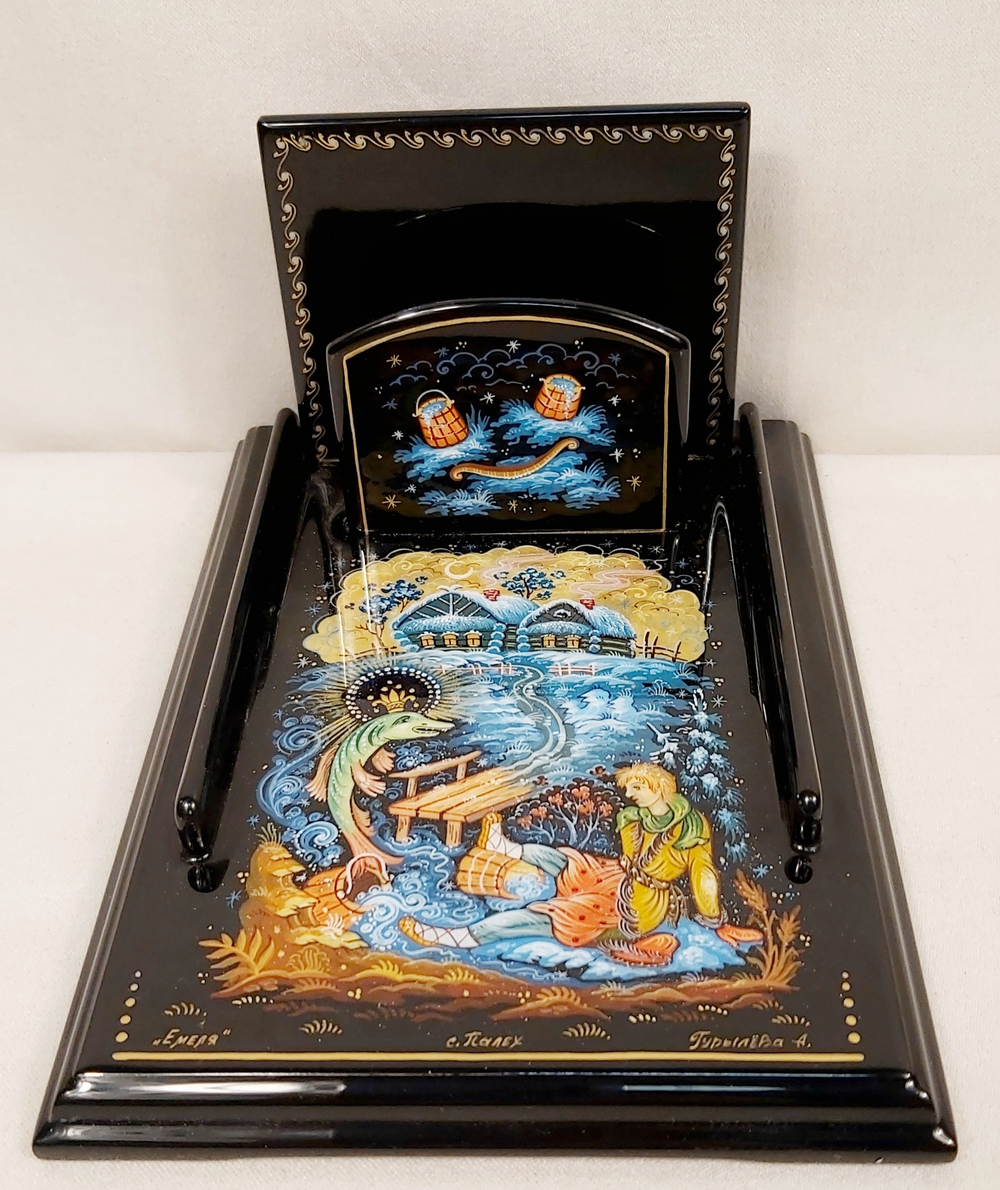 Подставка для блока для записей  ручной росписью Палех "Емеля"
