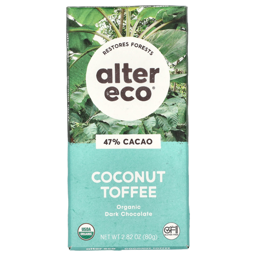 Alter Eco, плитка органического темного шоколада, кокос и ирис, 47% какао, 80 г (2,82 унции)