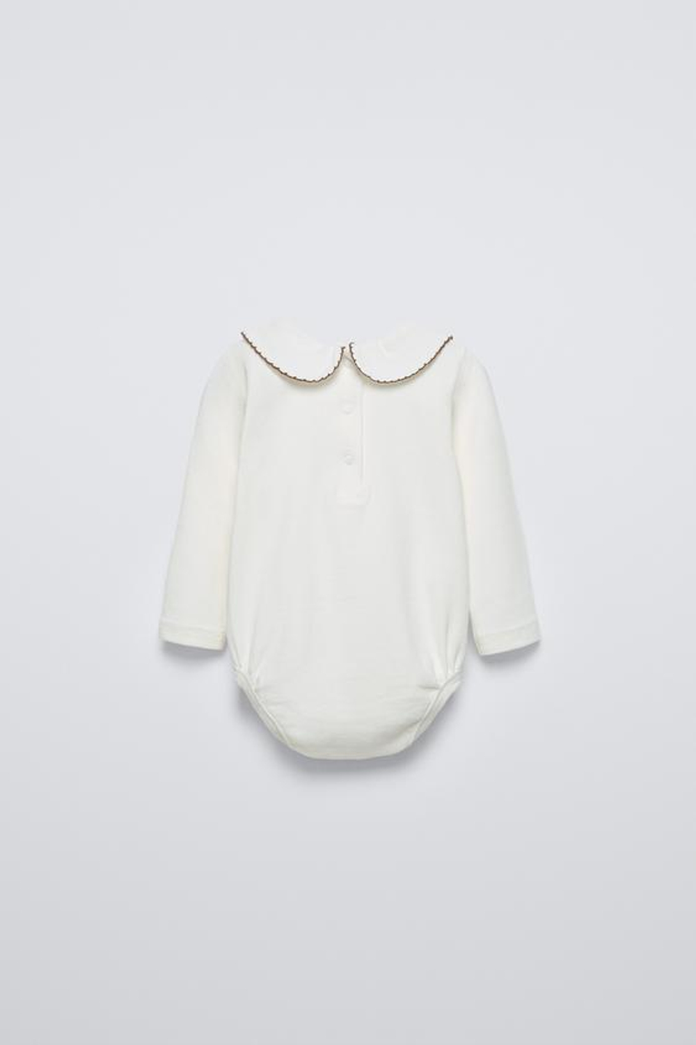 ZARA БОДИ С ВЫШИВКОЙ НА ВОРОТНИКЕ, СВЕТЛЫЙ ЭКРЮ