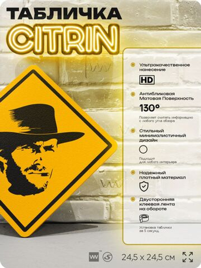 Табличка декоративная "Клинт Иствуд" на дверь и стену, прикольная штука в подарок, декоративный знак для комнаты, офиса, 24,5х24,5 см, пластиковая, Айдентика Технолоджи