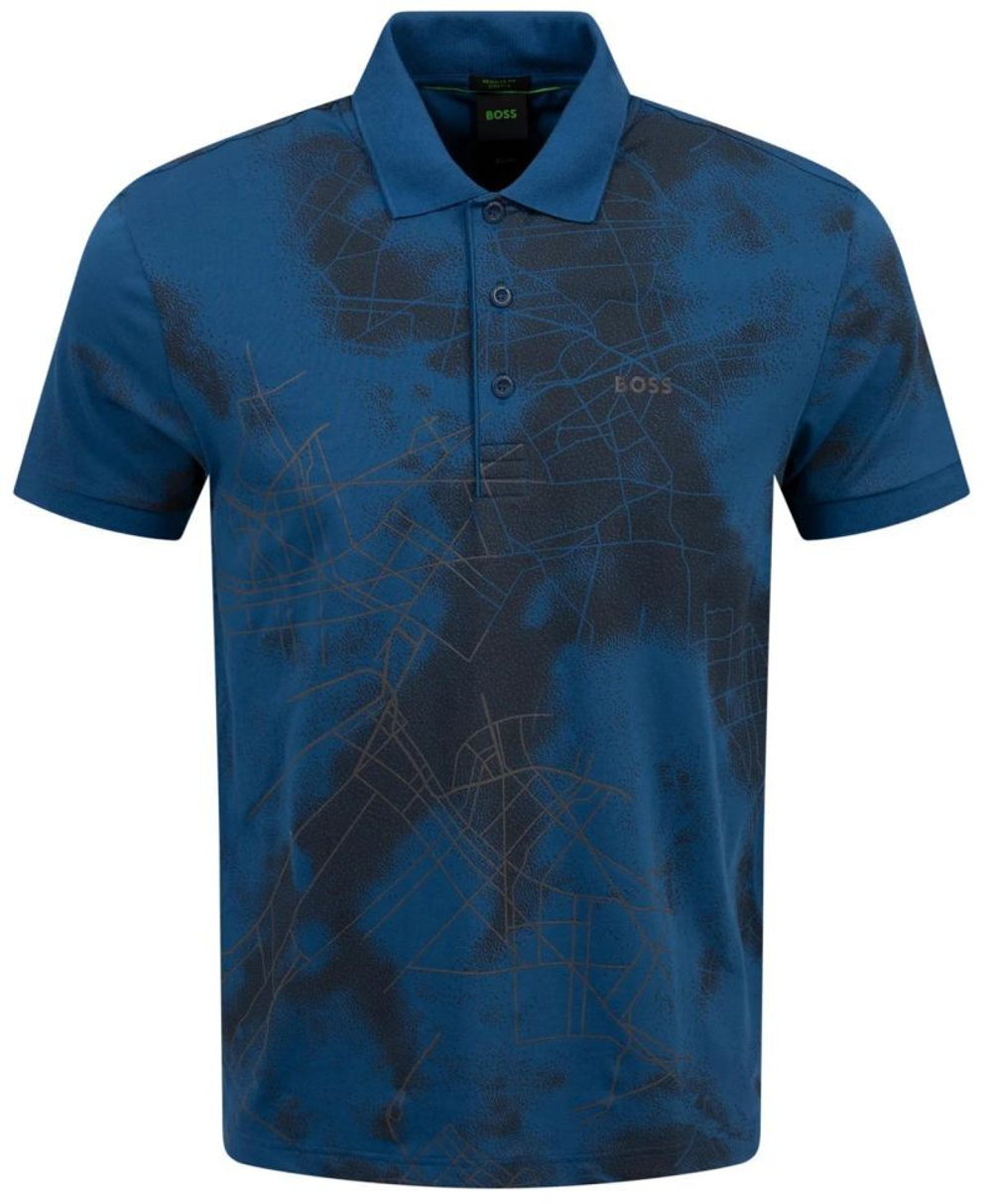 Мужское теннисное поло BOSS Cotton-Blend with Decorative Reflective Print - небесный