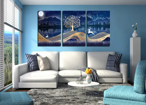 Модульная картина "Олени на золоте"