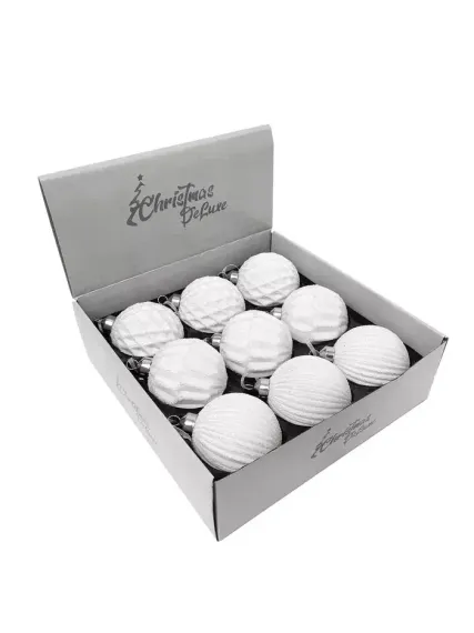 Набор винтажных стеклянных шаров Белый танец 80 мм., белый, 9 шт., Christmas DeLuxe (13038)