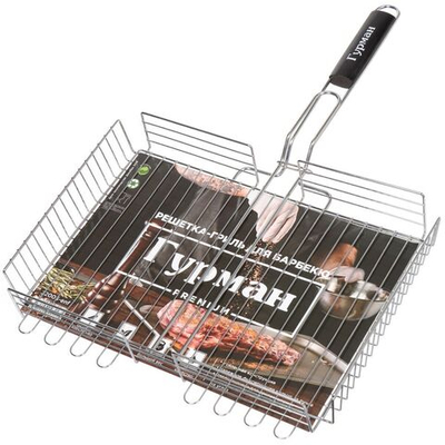 Решетка барбекю 400х280х60 мм, Гурман, Люкс, хром, 4 уровня, рукоятка дерево, 22003-enf