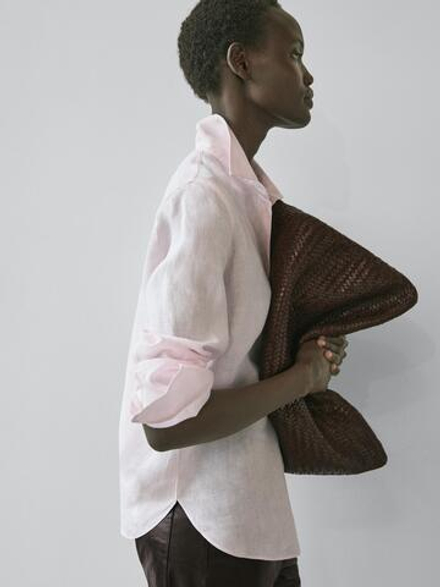 Massimo Dutti Свободная рубашка из 100% льна, розовый