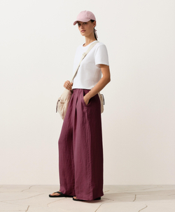 OYSHO Брюки с широкими штанинами из 100% льна, бордо