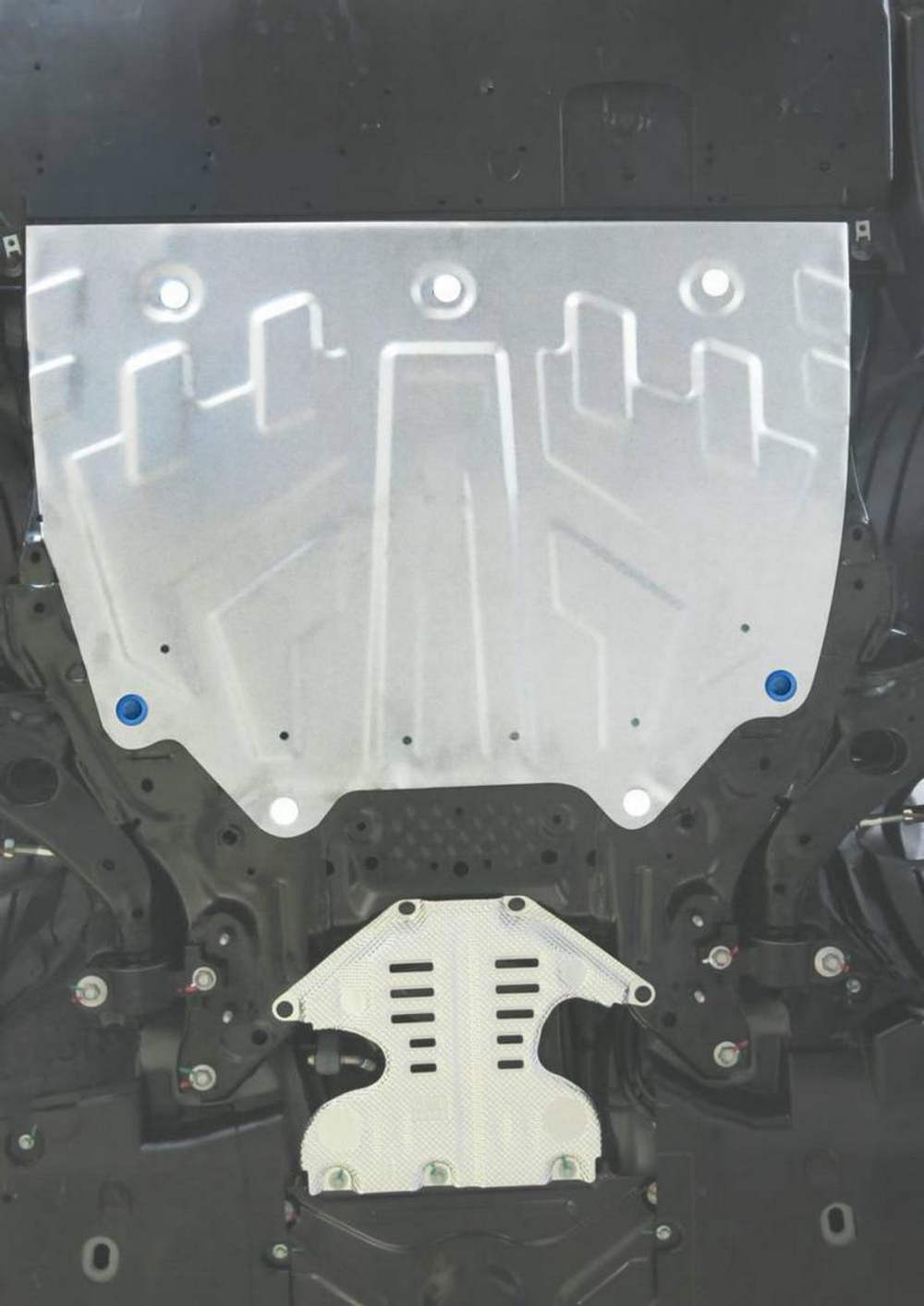 Защита картера и КПП Rival (увеличенная) для Mazda 3 BM (V - 1.5; 1.6; 2.0) 2013-2018/Mazda 6 GJ (V - 2.0; 2.5) 2012-2018 2018-н.в./Mazda CX-5 I, II (V - 2.0; 2.5) 2011-2017 2017-н.в./Mazda CX-9 II (V - 2.5) 2016-н.в., штампованная, алюминий 3 мм, с крепежом, 333.3817.1