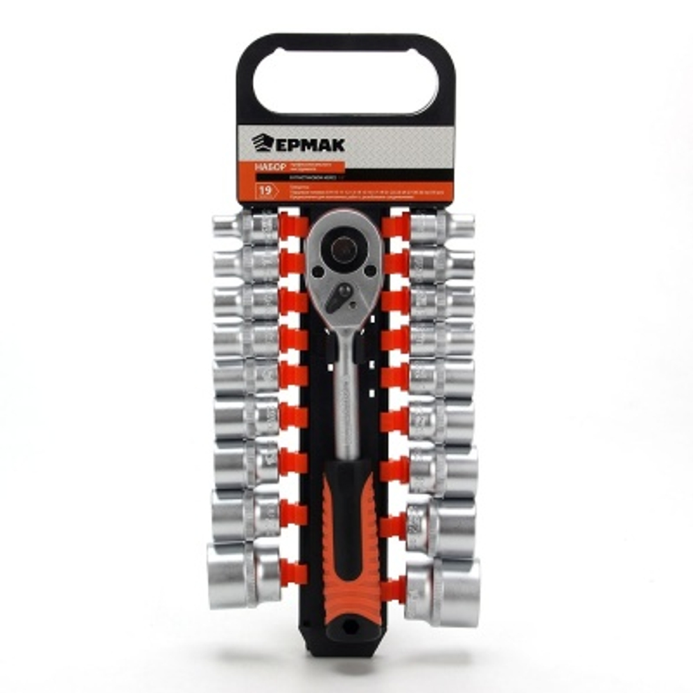 Набор торцевых головок ЕРМАК 19 предметов, 1/2" головки и трещотка