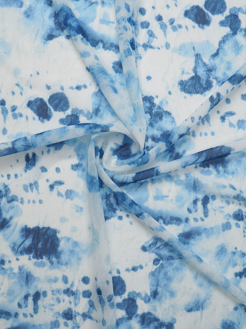 Сетка эластичная принт тай-дай молочная с голубым (Турция) отрезом 74х50 см