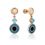 Серьги-пусеты «Взгляд на время» из комбинированного золота с топазом и эмалью