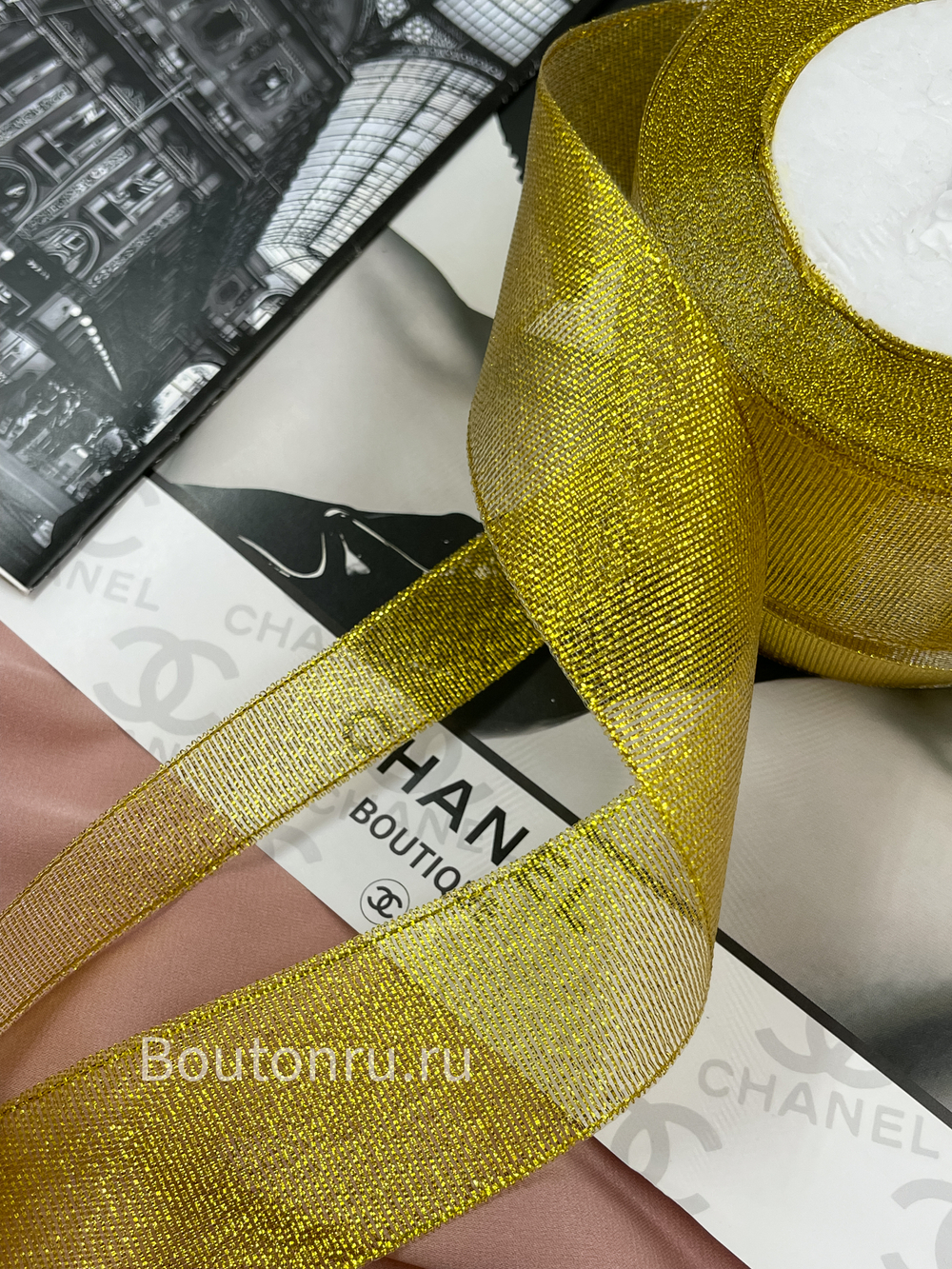 Лента парча блестящая золотистая