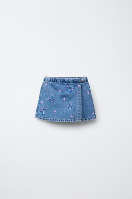 ZARA ЮБКА-ШОРТЫ С ПРИНТОМ «ЛИЛО И СТИЧ» ©, ВЫЦВЕТШИЙ СИНИЙ
