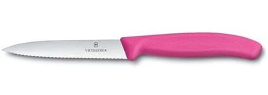 Кухонный нож Victorinox для резки и чистки розовый, волнистое лезвие 10 см