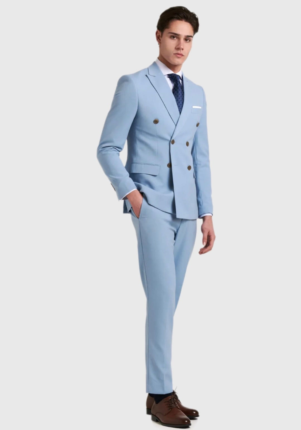 Мужской двубортный костюм (голубой) А99