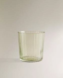 ZARA HOME СТАКАН ИЗ СТЕКЛА С УЗОРОМ «ЛИНИИ», ЗЕЛЕНЫЙ