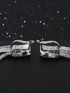 Серьги висячие "Голливуд" квадрат и нити, цвет серебро