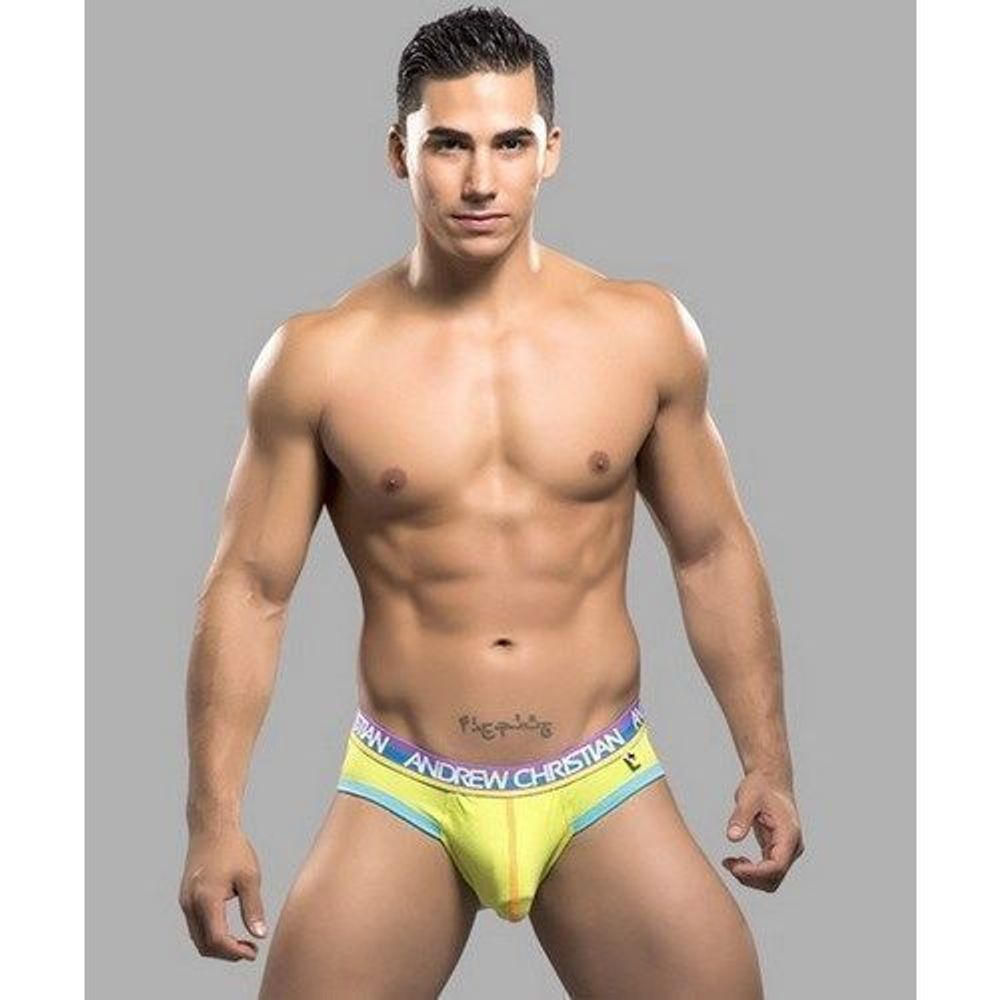 Мужские трусы брифы салстовые с голубой оконтовкой Andrew Christian  AC9795