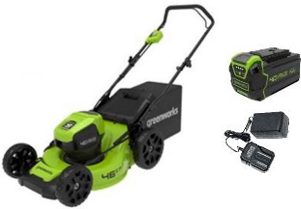 Газонокосилка аккумуляторная Greenworks Арт. 2514407UB, 40V, 46 см, бесщеточная, c 1хАКБ 4 Ач и ЗУ