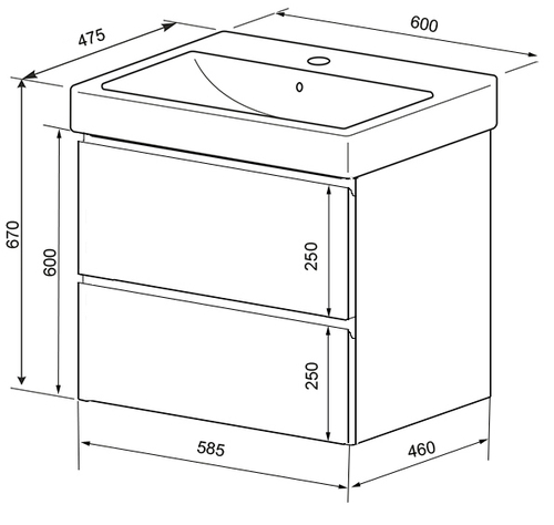 Комплект Azario тумба Мила 60 600х460х670 подвесная с раковиной Monte tx 60 белый (CS00080140)