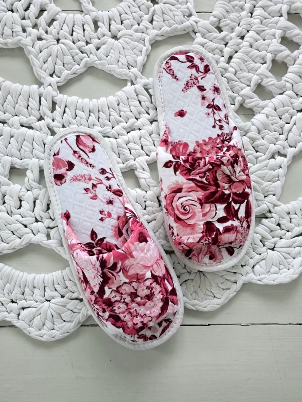 Тапочки хлопковые открытые Бордовый цветок